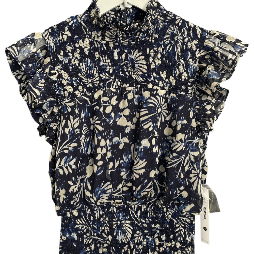 AQUA Floral Smocked Sleeveless Midi Dress - NWT Blue - Small - Picture 2 of 4